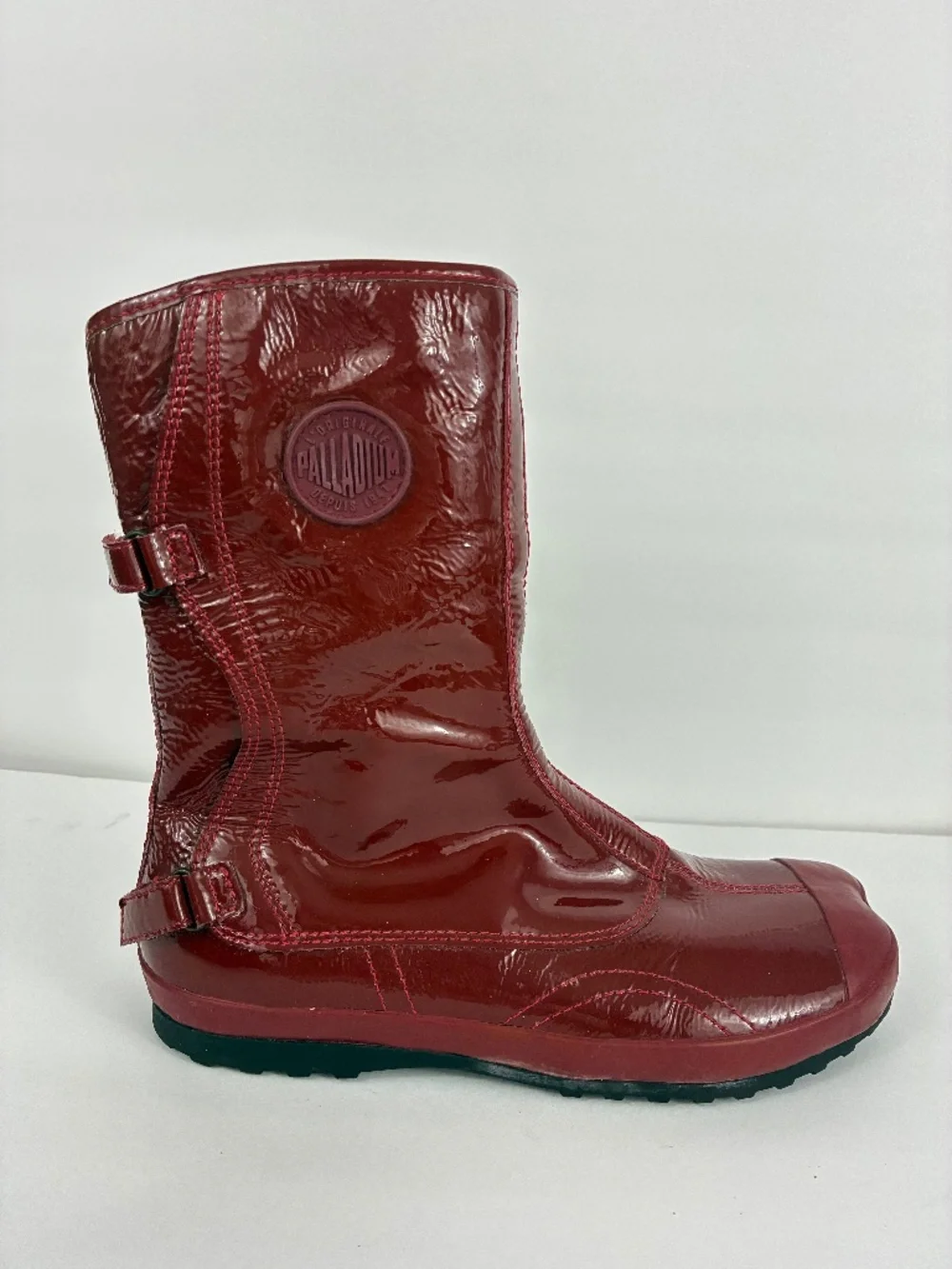 Palladium Unbound Shibuya Boots 8 Red Patent Leather Tabi Toe Calf High Samurai